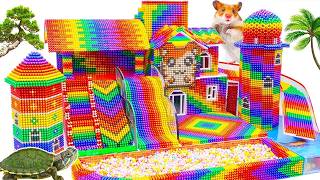 Build Secret Underground House And Water Slide Around Swimming Pool From Magnetic Balls (Satisfying)