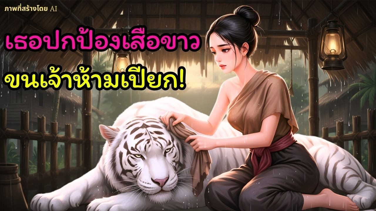 [ นิทานพื้นบ้าน ]“ขนเจ้าห้ามเปียก!” หญิงสาวก่อถ่านบังฝนให้เสือขาว