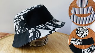 How to sew bucket hat\/DIY Hat\/Easy bucket hat tutorial\/制作渔夫帽