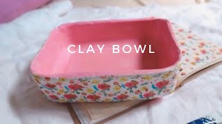 Air Dry Clay | Clay Bowl - Square Shape - Floral Pattern