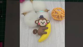 Cute Monkey with banana Polymer Clay Tutorial软陶小猴子手工教程