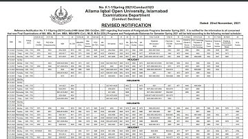 Date sheet MA M.Sc, M.Com, MBA  MBA/MPA (Col), MLIS M.Ed (ODL) & PGD programs, spring 2021 (Revised)