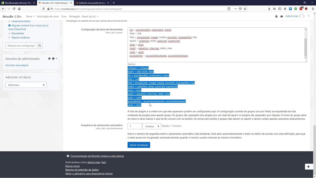 Como configurar a barra de ferramentas no editor atto do Moodle?