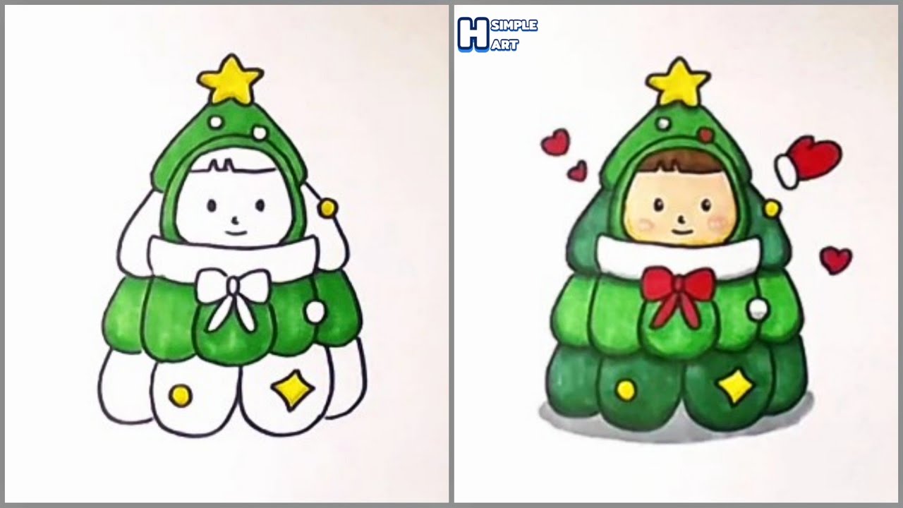 Vẽ cây thông noel chibi siêu cấp cute - YouTube