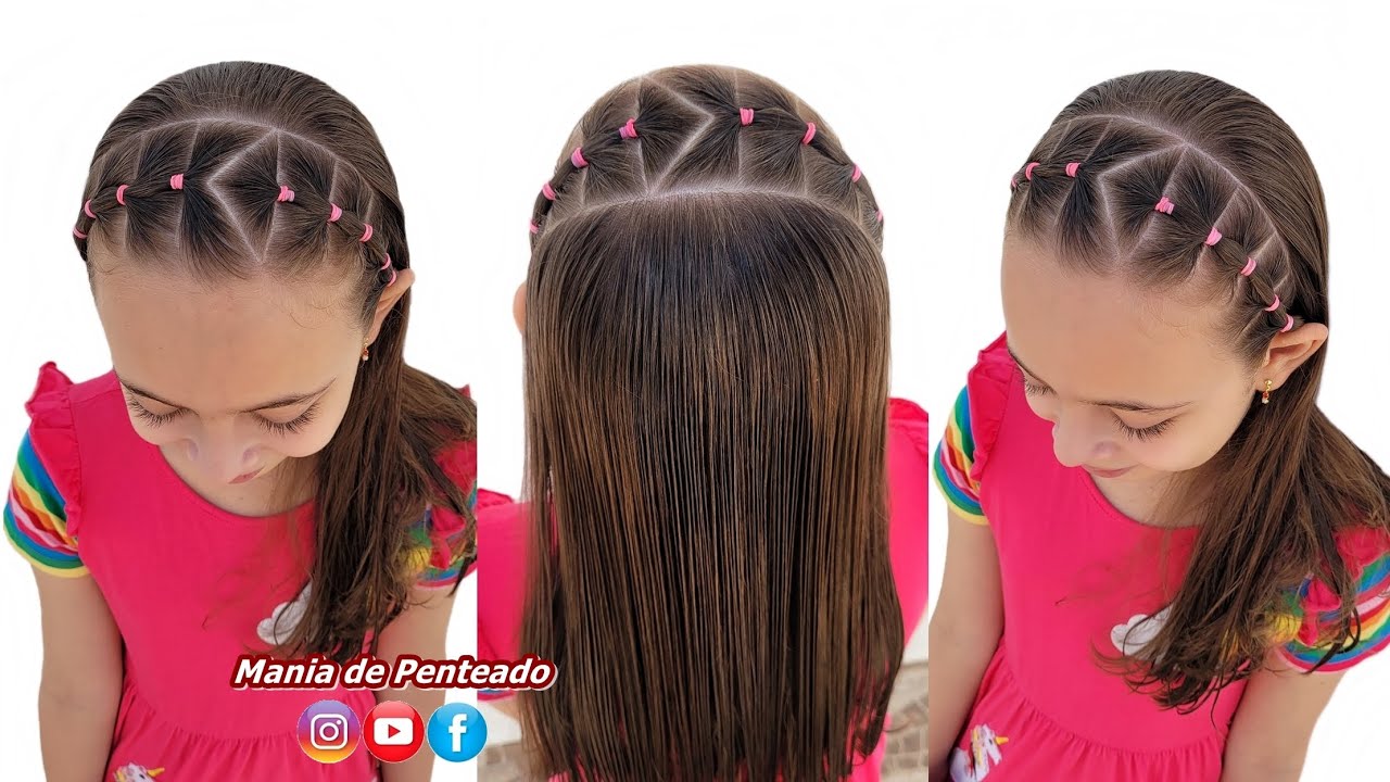 Penteado Infantil Fácil com Elásticos Coloridos  Easy Hairstyle with  Colorful Elastics for Girls 🌈🥰 