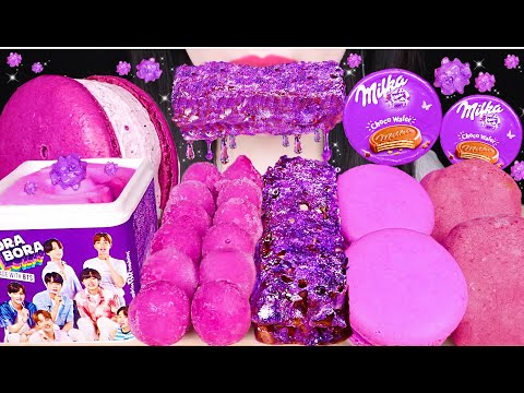 ASMR PURPLE FOODS *HONEYCOMB, BTS CUBE ICE CREAM, BLUEBERRY MACARON ICE CREAM 퍼플 푸드 먹방 JANE ASMR 제인