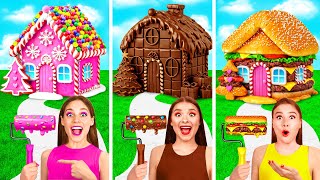 Eén Gekleurd Huis Snoepjes vs Chocolade vs Fast Food | Creatieve Decoratiehacks GoFun Challenge