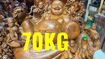 Cận cảnh tượng Di lặc khủng gỗ hương Gia Lai nặng 70kg