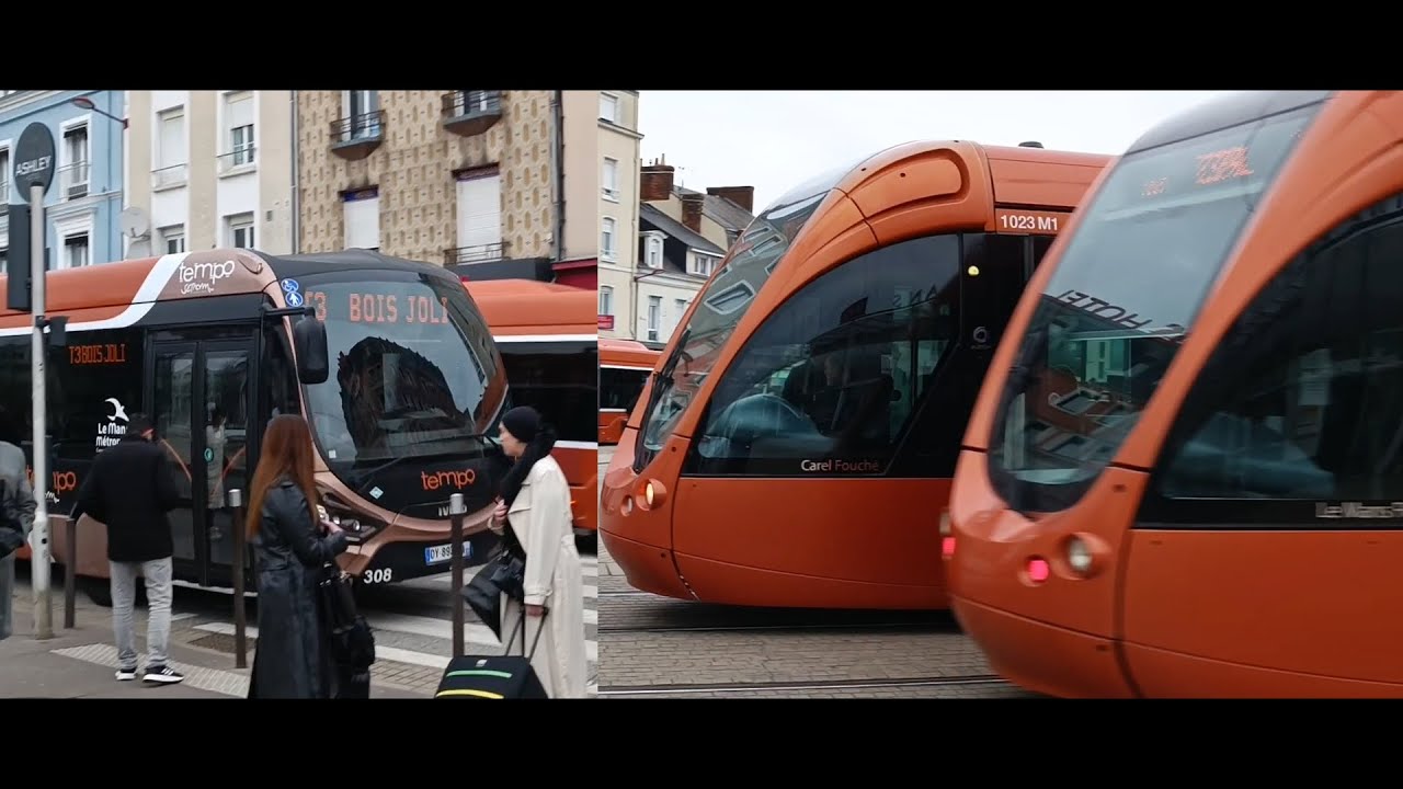 Spot de Tramways et BHNS au Mans (réseau Setram, arrêt Gares, lignes T1, T2, T3) feat Théodore Monod