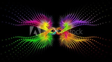 Colourful form of particles on a black background. Psychedelic fractal form.