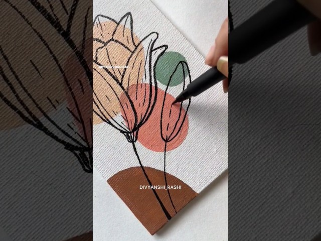 DAY 2/10 of Daily Boho Art ✨ Acrylic Painting | Easy Canvas Drawing #floralart #asmr #satisfyingart class=