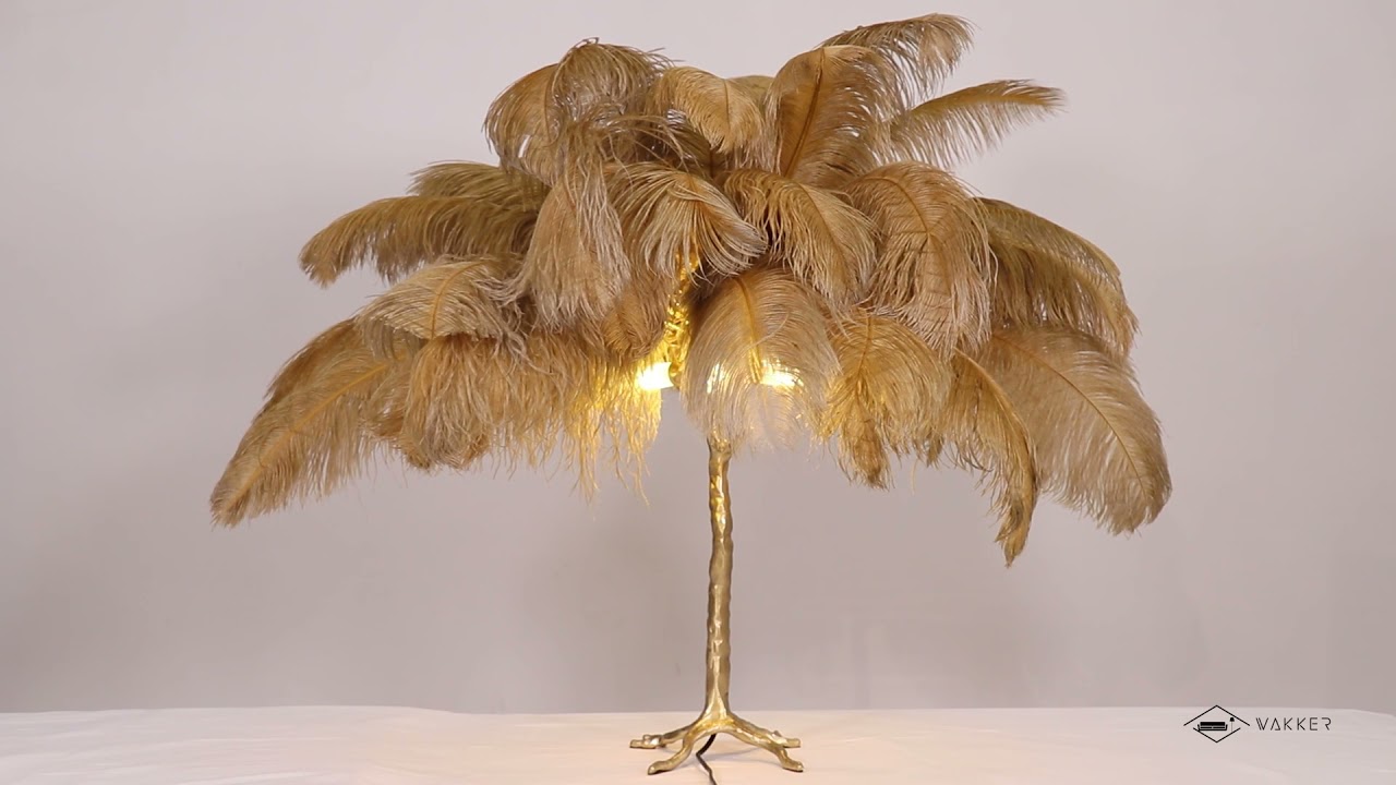 Ostrich Feather Table Lamp Old gold