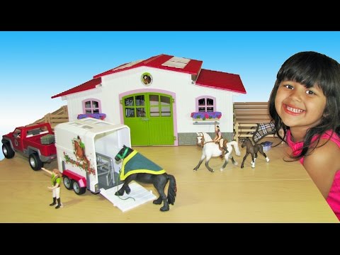schleich stable with horses and accessories playset