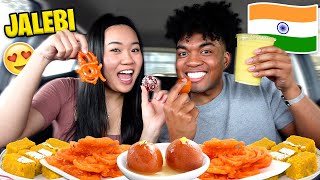 We Tried INDIAN Food for the FIRST TIME! (GULAB JAMUN, JALEBI, LASSI, BESAN, GAJRELA) *PART 4*