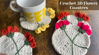 EASY Crochet 3D Flower Coasters Tutorial