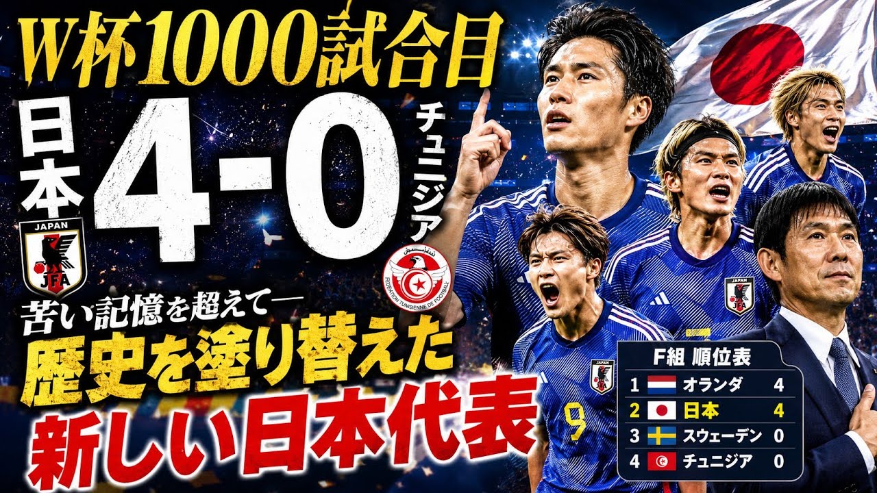伝説のW杯1000試合目 WINNER 日本歴史的な勝利 チュニジア vs 日本 伝説のW杯1000試合目 WINNER 日本歴史的な勝利 チュニジア vs 日本