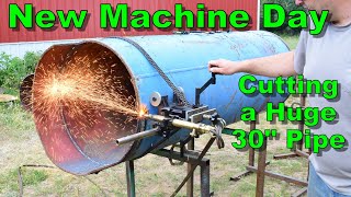 Awesome Machine Cutting a Huge 30 Inch Pipe  New Machine Day  Mathey Dearman Pipe Beveler