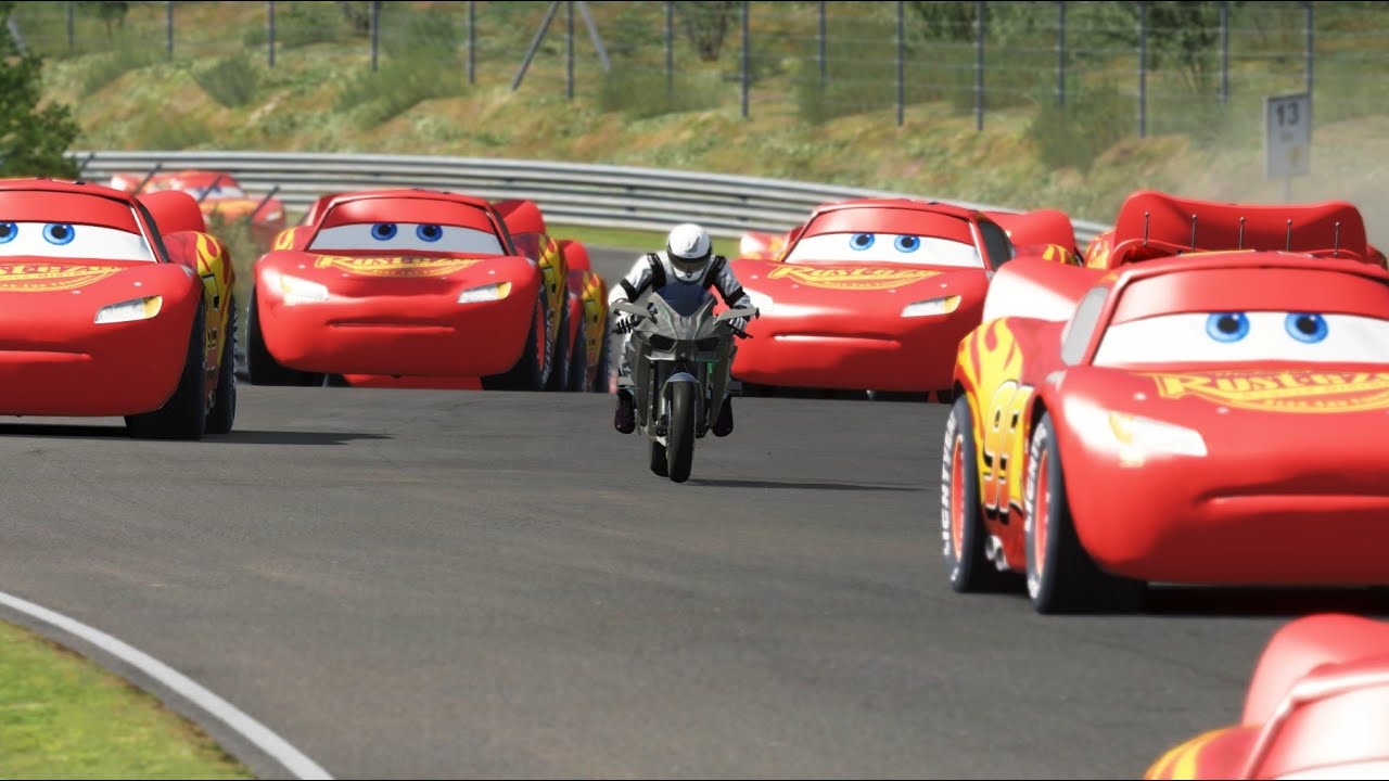 Kawasaki Ninja H2R Supercharger vs Lightning McQueen Sports at