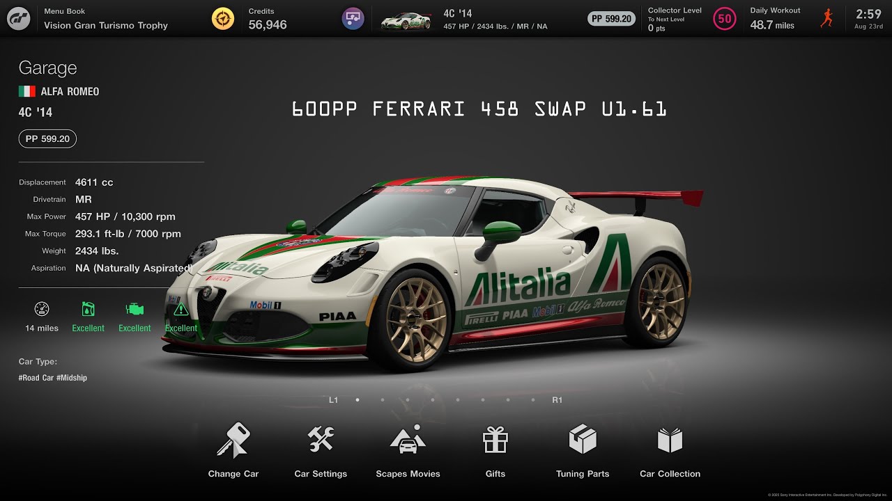 [Gran Turismo 7] Alfa Romeo 4C  Ferrari swap 600pp tune U1.61