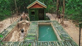 Build Bamboo House Underground Fish Pond And Underground Mud Swimming Pools