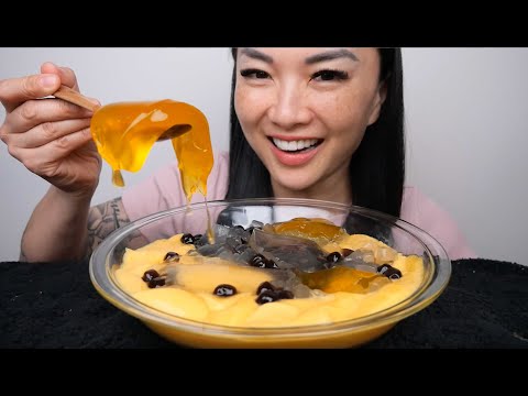 MANGO ALOE VERA YOGURT JELLY+ EGG PUDDING + BOBA (ASMR EATING SOUNDS) LIGHT WHISPERS | SAS-ASMR