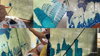 Step by step world map painting tutorial | Acrylic painting on canvas