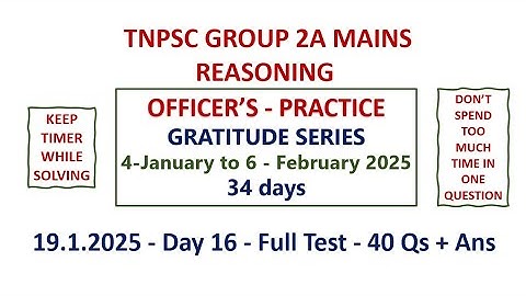 TNPSC GROUP 2A MAINS REASONING GRATITUDE SERIES - DAY 16 - 40 Qs + Ans. PDF link in Comment Section