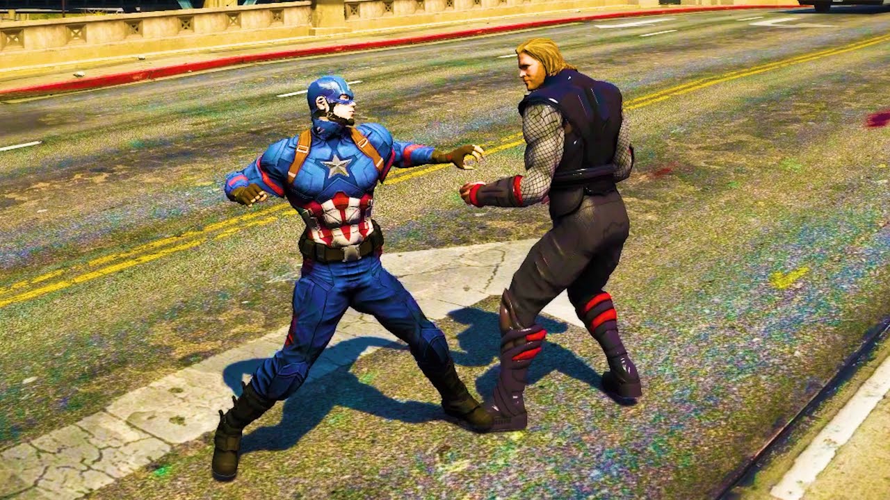 GTA 5 Ultimate Graphics Mod Captain America VS Thor Fight