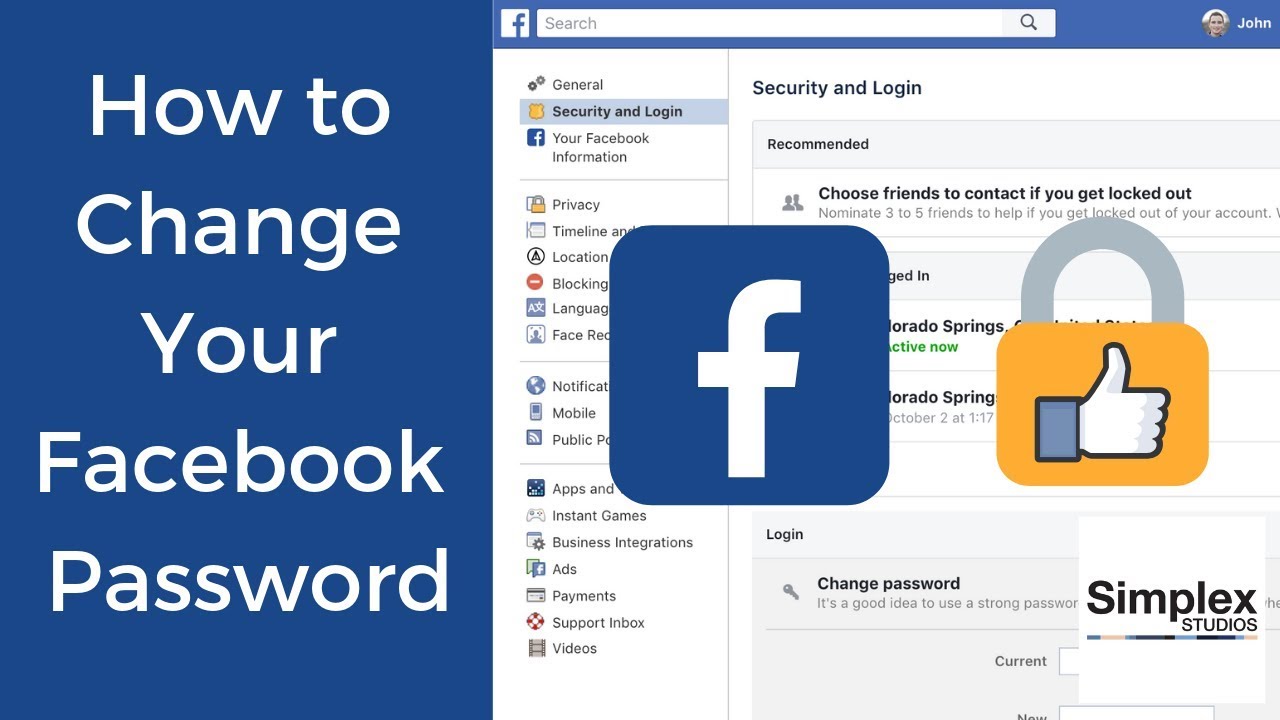 Change my Facebook password. How change password