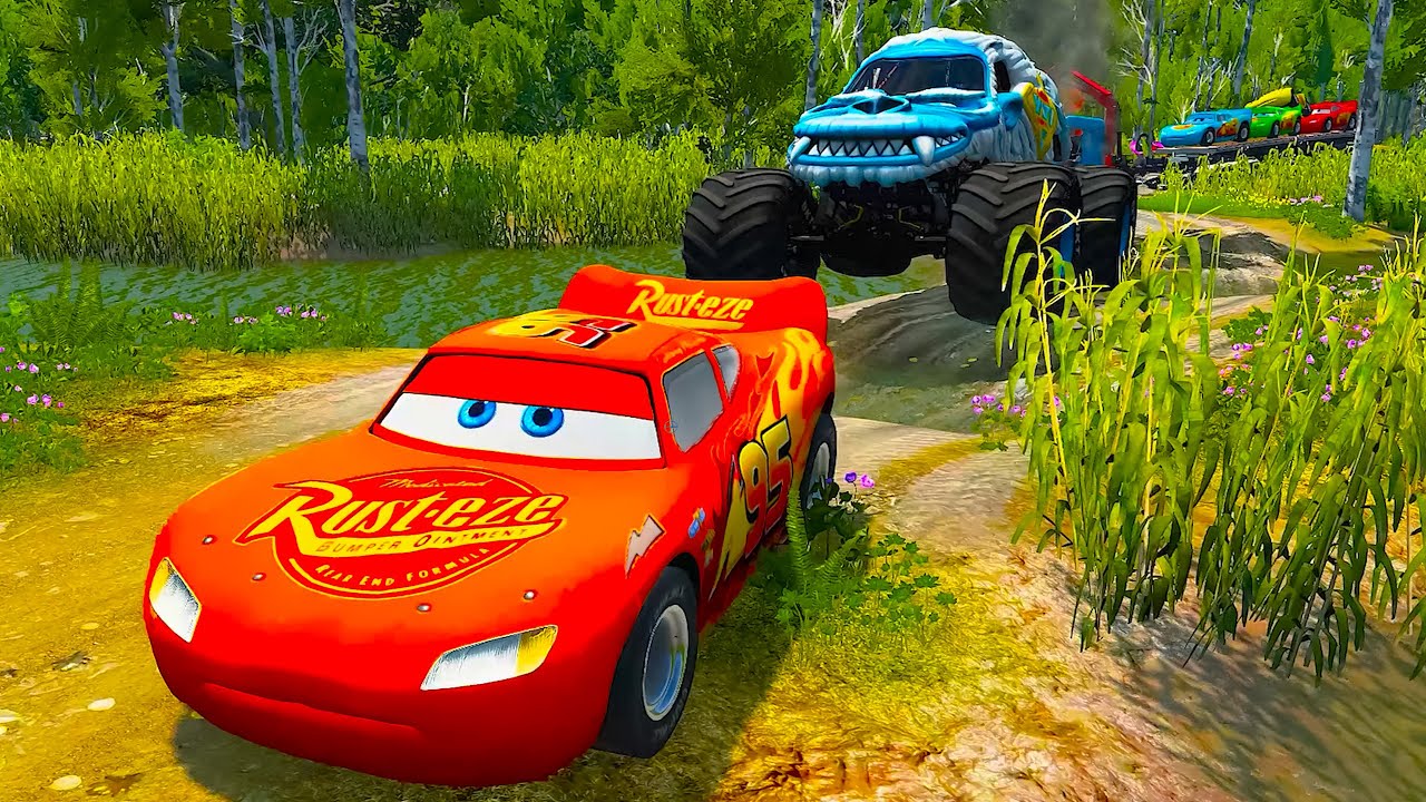 BeamNG Drive - Extreme Forest Road Challenge | Rust-eze Racing Car vs Monster Off-Road Truck!