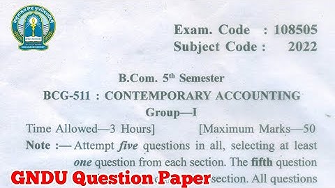 Gndu B.Com 5th Semester Contemporary Accounting Question Paper || Bcom 5th Semester Question Paper