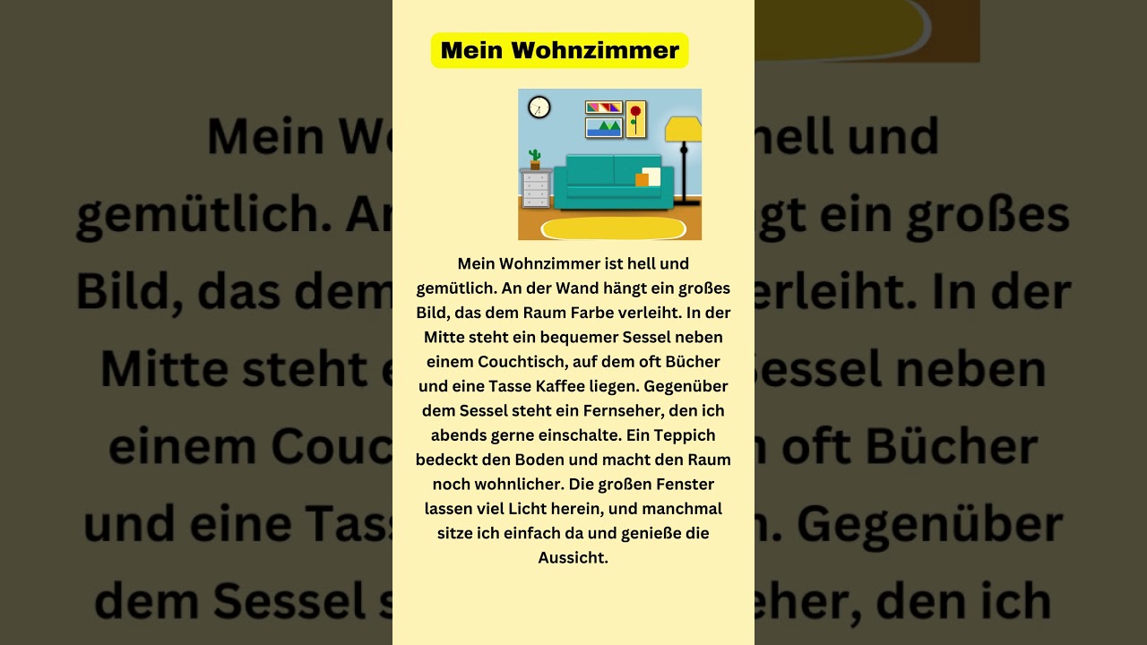 Mein Wohnzimmer learn german everyday daily use German short texts in German language