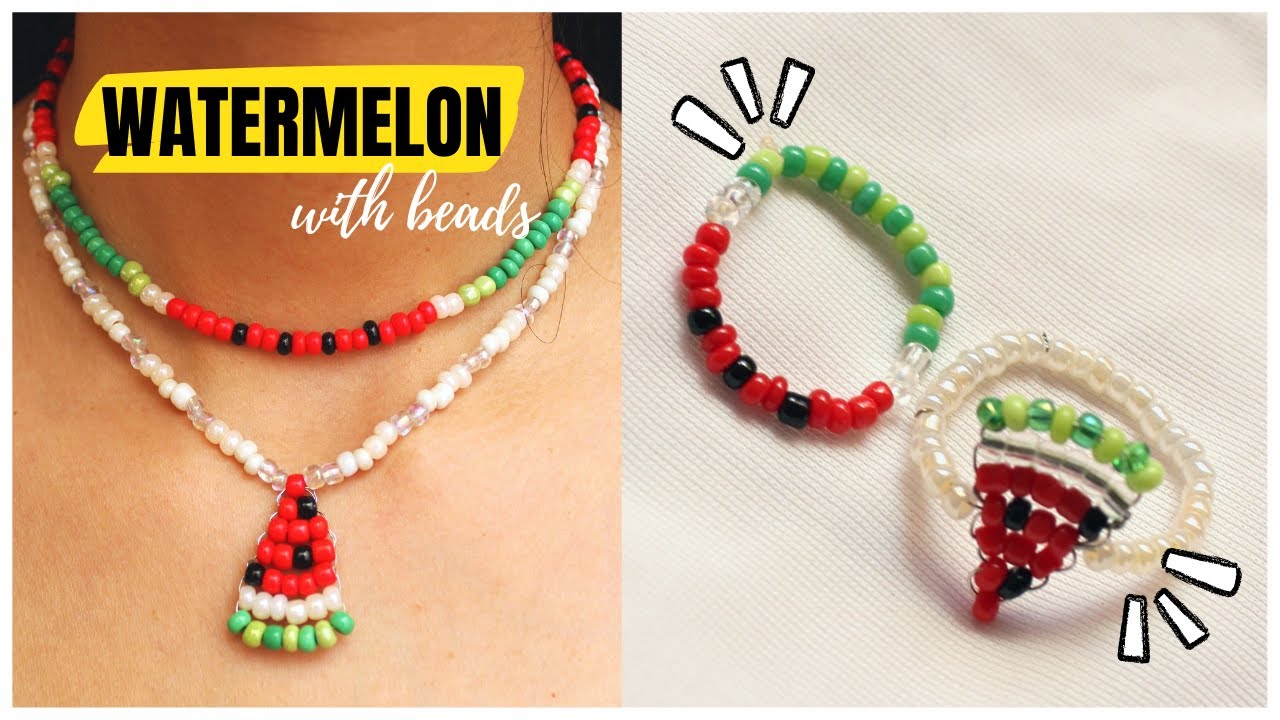 DIY Sandia con Chaquiras 🍉🍉 Frutas con chaquiras / Collares, Anillos y Pulseras Aesthetic ✨✨