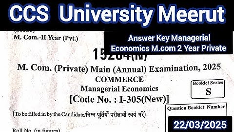 Managerial Economics M.com Private 2 Year Answer key |Ccsu Answer key Managerial Economics 2025|Ccsu