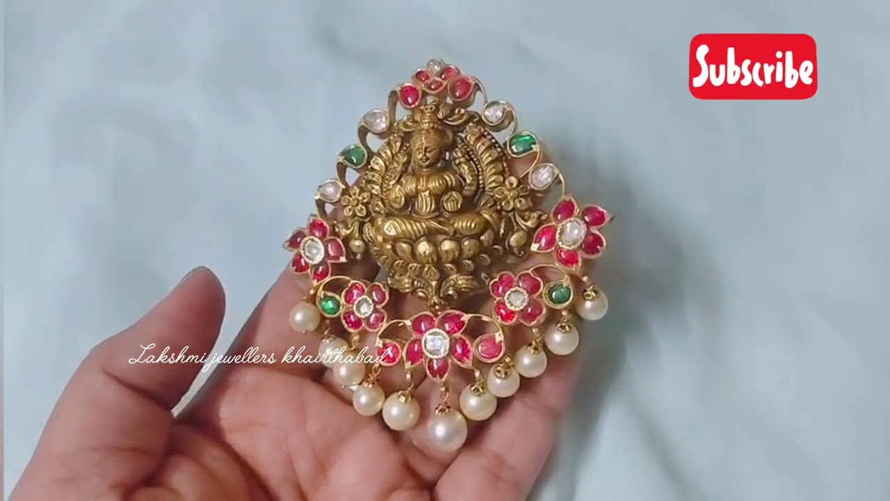 Beautiful gold Lakshmi pendant design with weight and price ll uncut and kundhan jewellery designs 