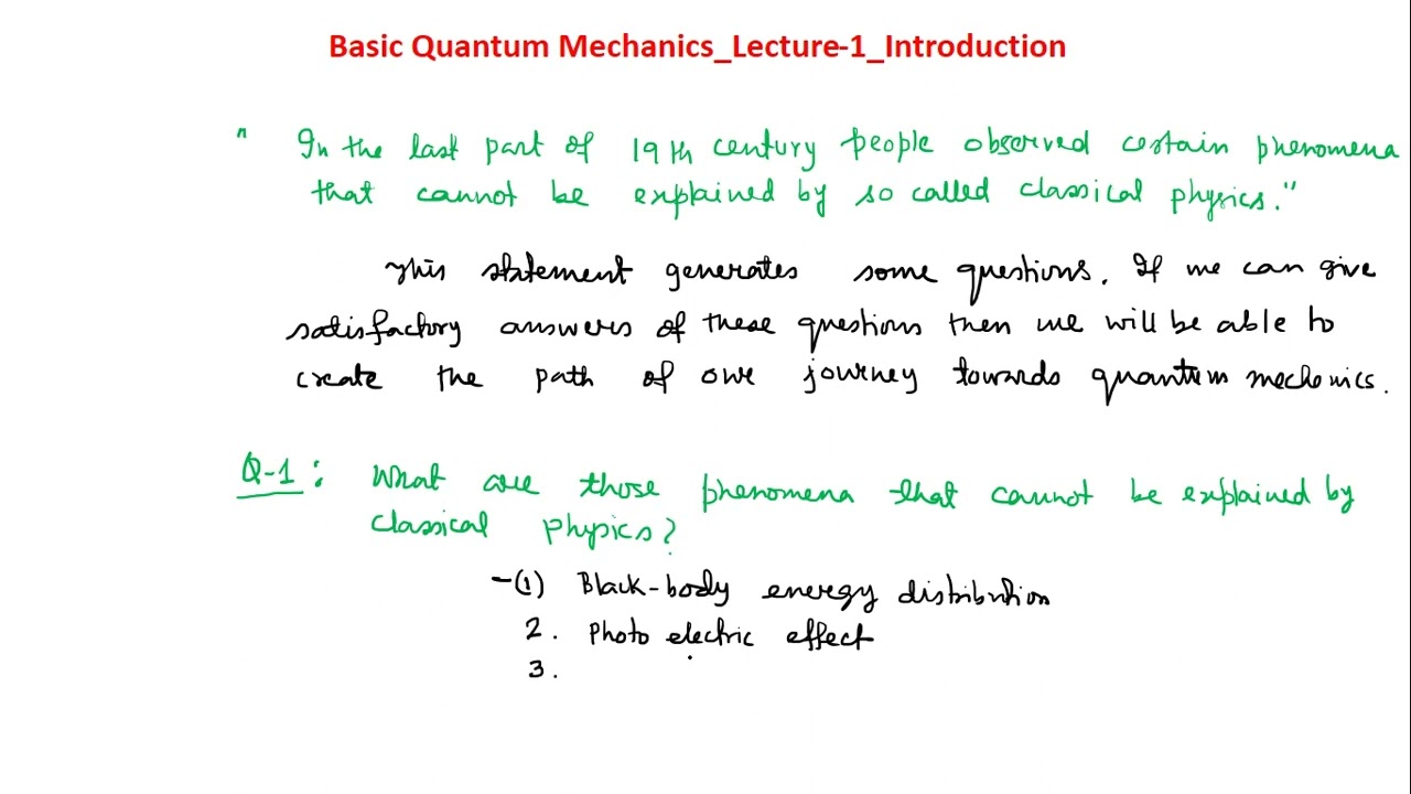 Basic Quantum Mechanics (Introduction): Lecture 1
