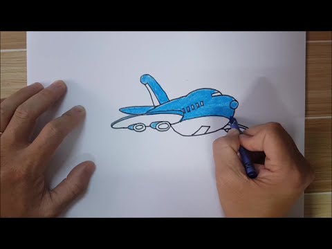 Vẽ và tô màu máy bay đơn giản cho bé | Drawing and colouring a simple plane for baby