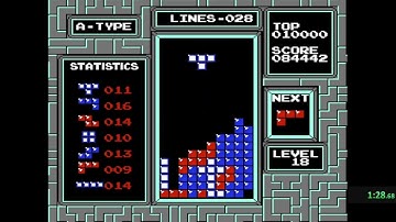 Tetris 100 Lines Level 18 Start (4:26) Speedrun on NES Nintendo #RETRO (1985)