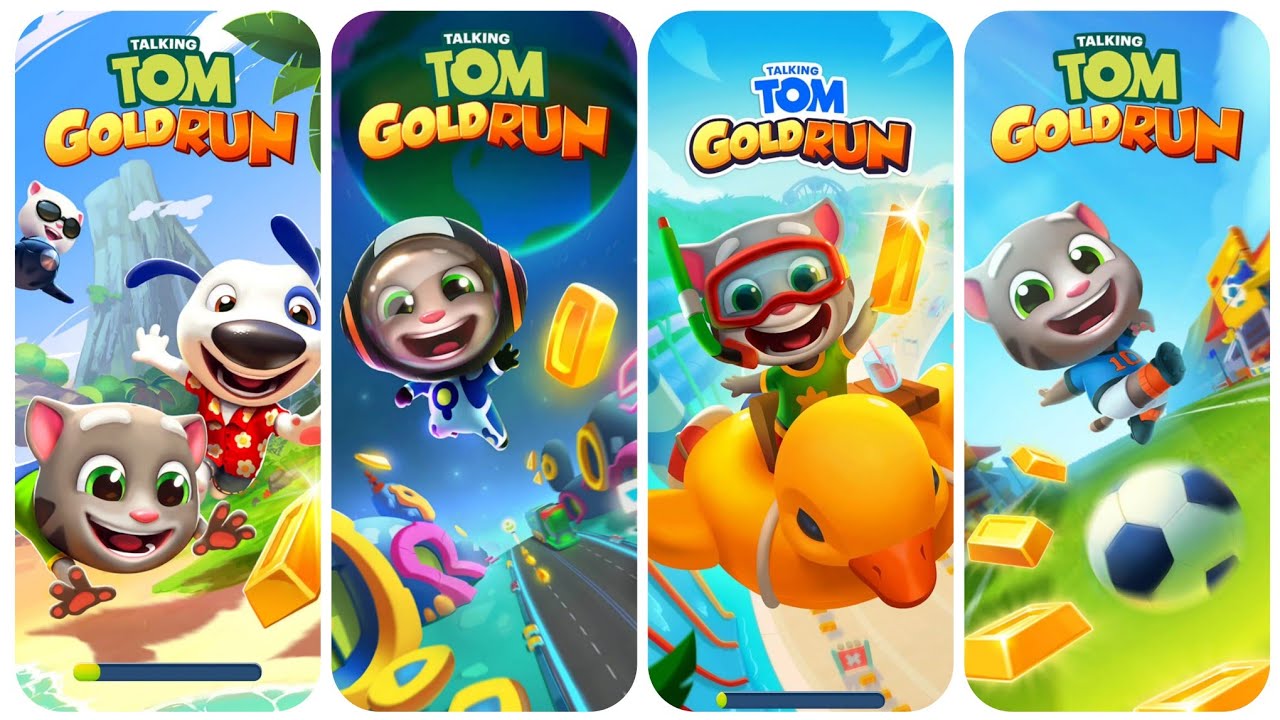 Talking Tom Gold Run Las Vegas Version vs Wacky Planet Version vs Water Park Version vs Football
