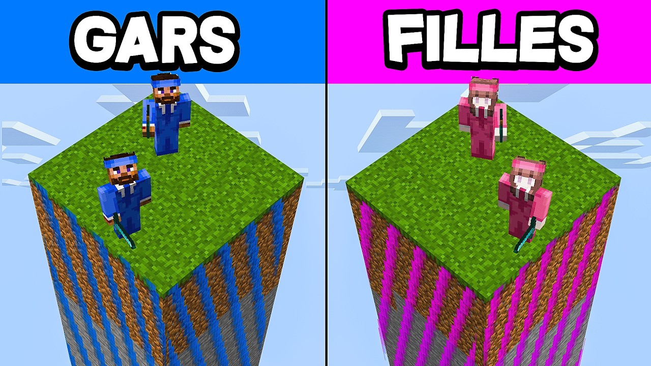FILLES vs GARCONS sur 1 Chunk Minecraft (100€ pour le vainqueur)