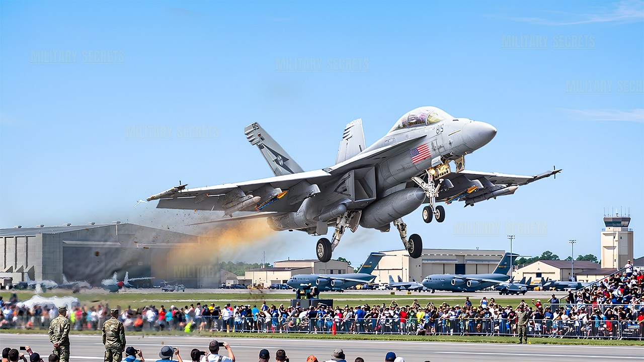 US Air Force Female F-18 Pilot Crew Takes Off During Operation