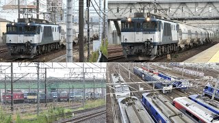 【お盆期間も走る数少ない貨物列車】EF64 1020代走 白ホキ貨物5767レと機関車大集合！お盆休み中の愛知機関区