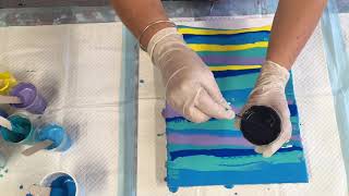 Acrylic pouring: Easy beginners: gorgeous split side Gemini swipe, ocean colours pour.