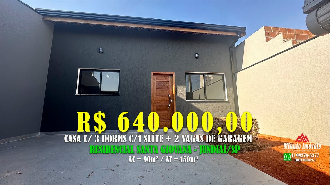 Linda Casa Térrea 90m² c/ 3 Dorms c/1 Suíte + 2 Vagas, Residência Santa Giovana em Jundiaí - SP