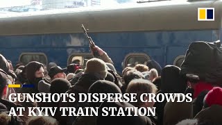 Ukraine conflict: Gunshots fired to disperse huge crowds at Kyiv train station