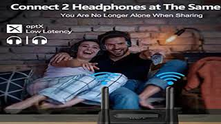 1Mii B06TX+ Long Range Bluetooth 5.0 Transmitter for TV/PC/Projector to 2 Wireless Headphones/Speak
