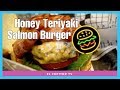 Halal Honey Teriyaki Salmon Burger, Turkey Burger Bleu at the Burger Bank