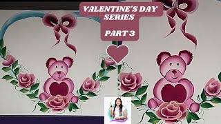 Valentines Day Painting Part 3|One Stroke Painting| Rose and Teddy Bear  acrylic painting