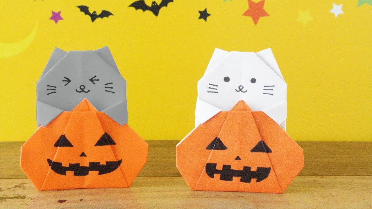 Halloween Origami Cat With Pumpkin Instructions Youtube