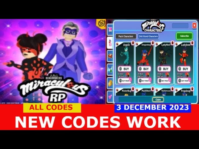 Miraculous RP Ladybug & Cat Noir codes (December 2023)